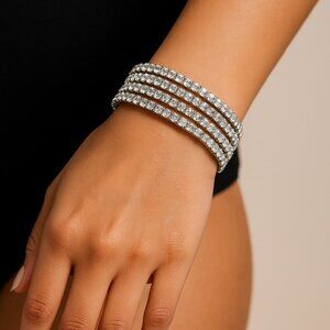 Paparazzi Silver Rhinestone Coil Wrap Bracelet –‎ Multi-Row Sparkle Stretch Cuff